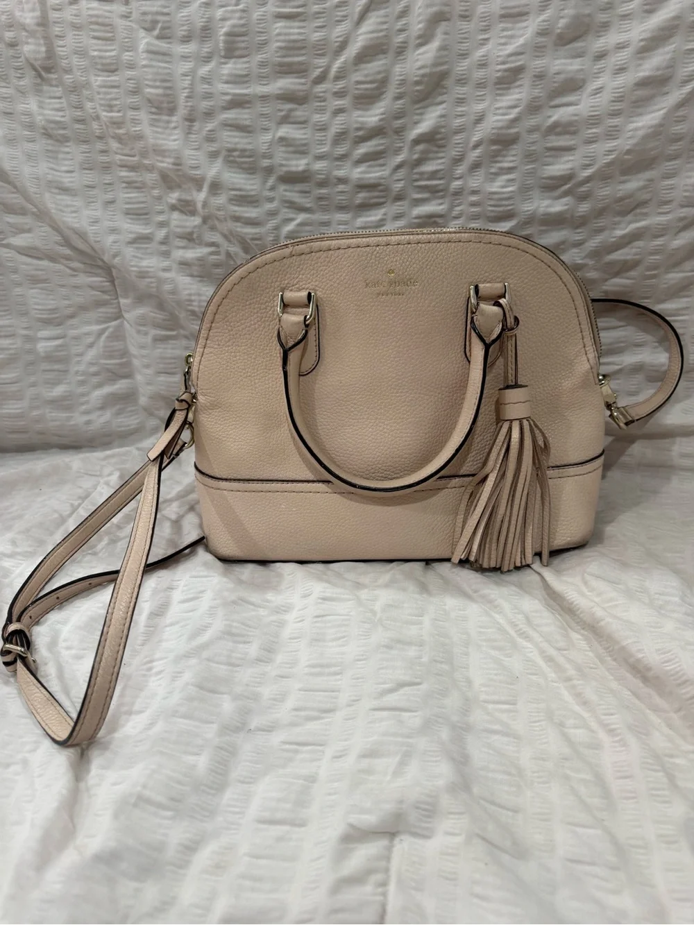 kate spade Pebbled Dome Satchel in Light Beige with Tassel